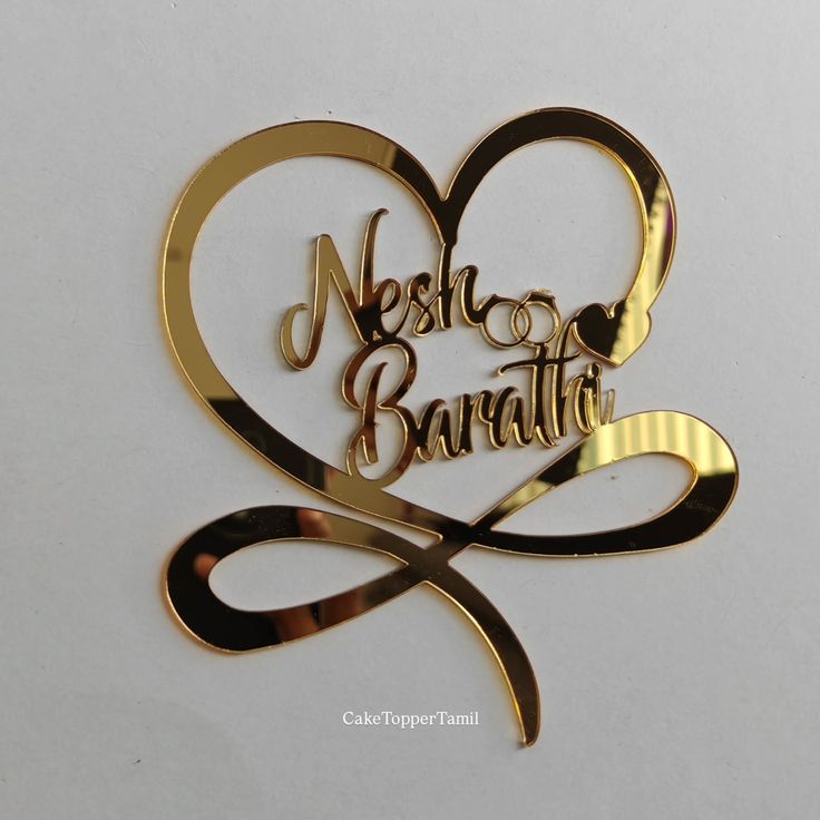 Customized Mirror Gold Acrylic Heart Cake Topper