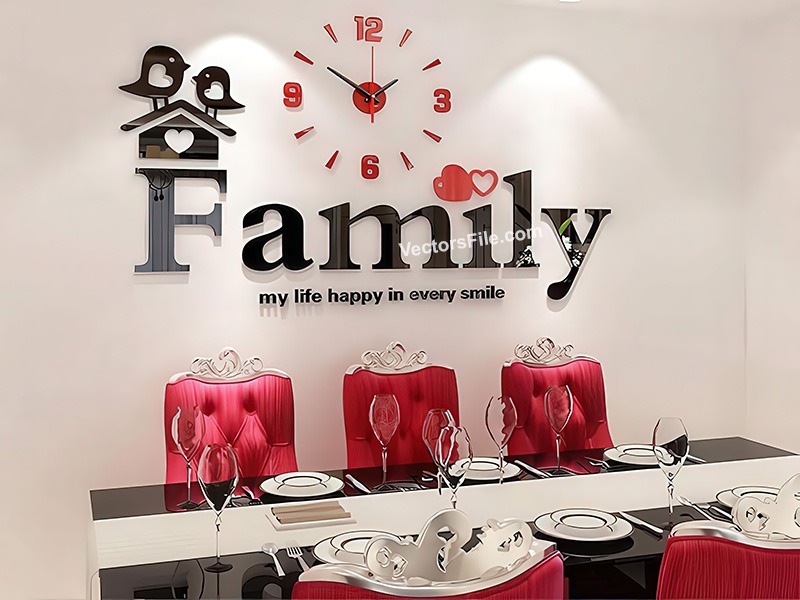 "Family" 3D Acrylic Wall Clock Set